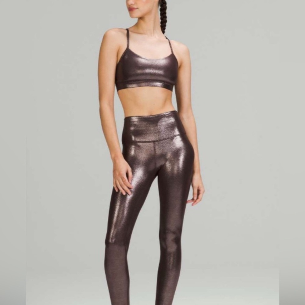 🤎Lululemon Leggings & Flow Y Bra *Nulu in Radiate Foil French Press🤎